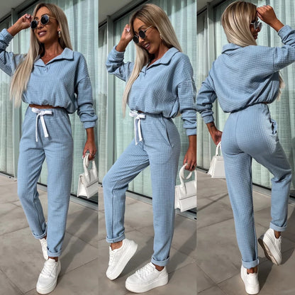 Damen Freizeitanzug Set Cropped Oberteil Bequeme Hose Eveloria