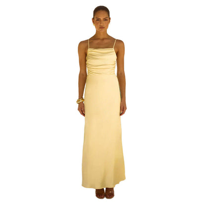 Damen Maxikleid Raffungseffekt Spaghettiträger Eveloria