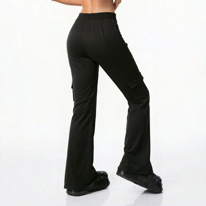 Damen Cargo-Hose Weites Bein Baumwolle Beige