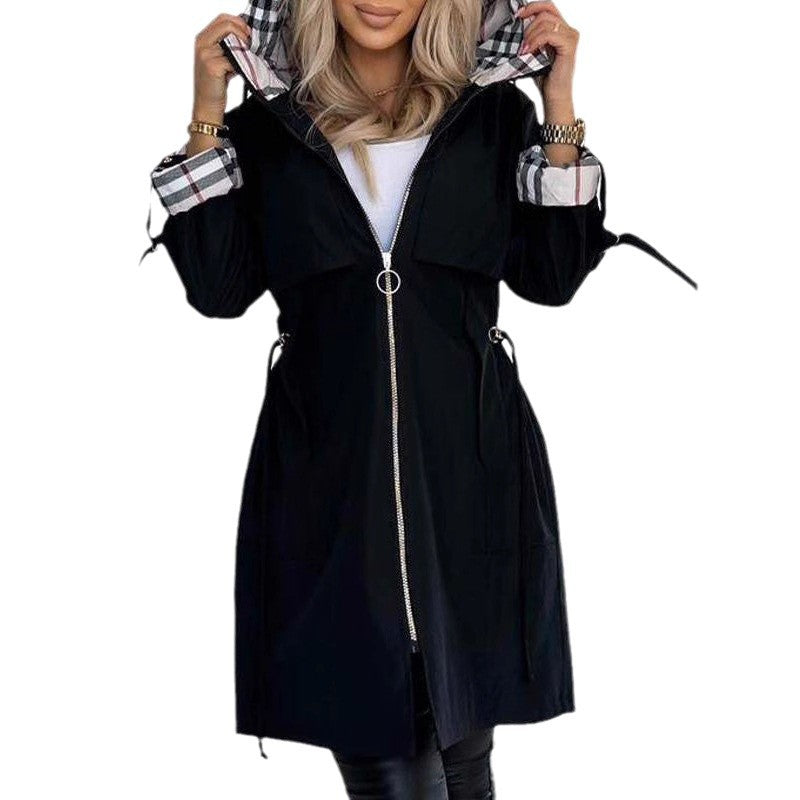 Damen Utility-Jacke Verstellbarer Gürtel Kapuze Eveloria