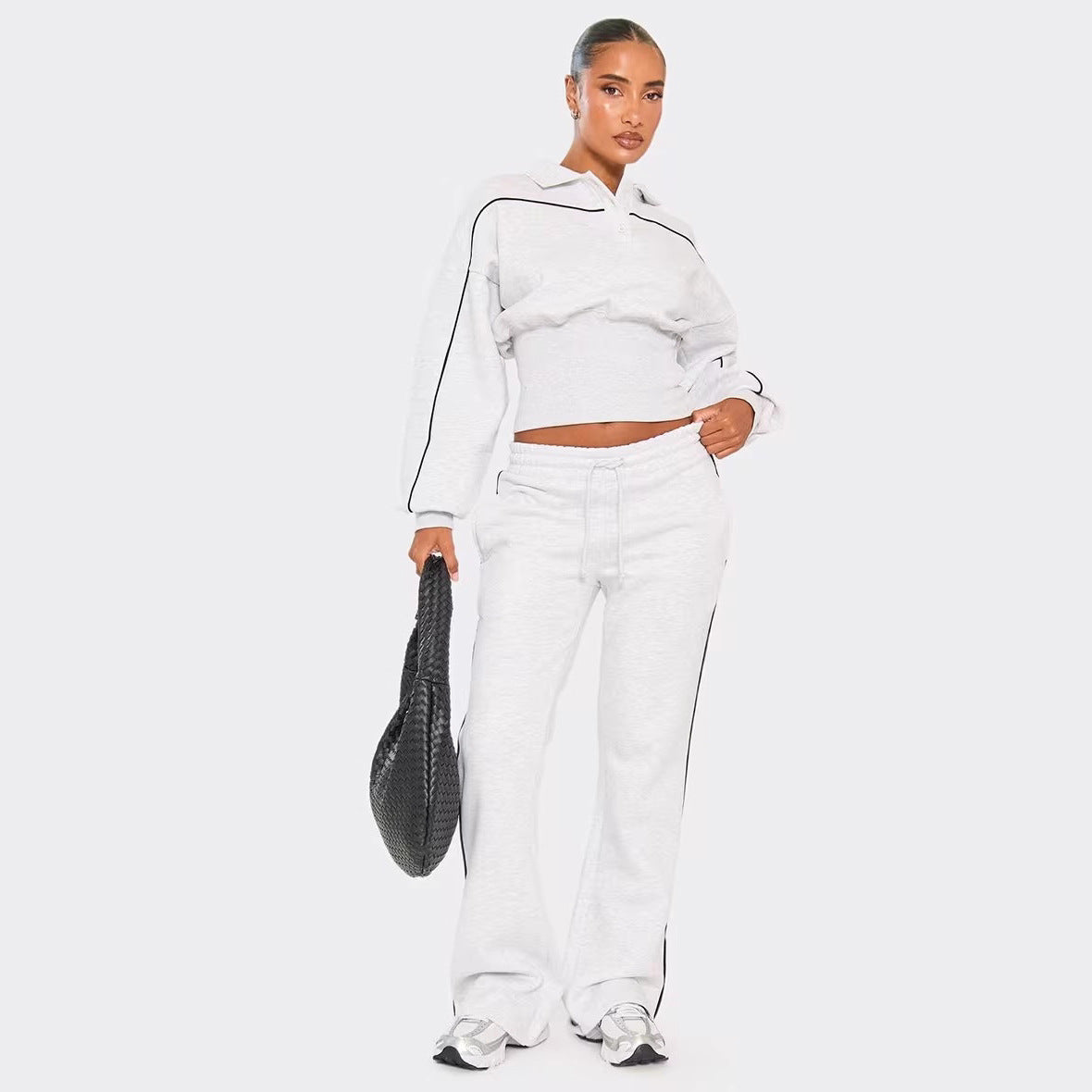 Damen Sportliches Crop- und Jogginghose Set Baumwolle