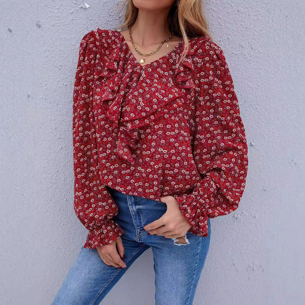 Damen Bluse Rüschendetails Floralmuster - Eveloria