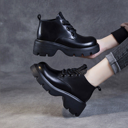Eveloria Damen Stiefeletten Echtes Leder Hoher Schaft Dicke Sohle - Eveloria