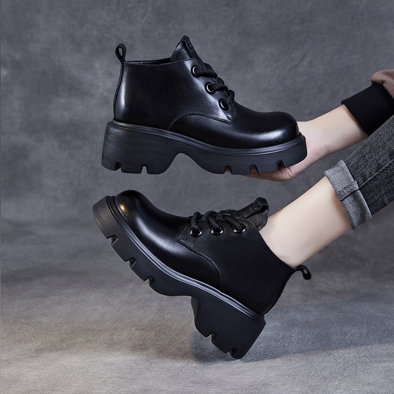 Eveloria Damen Stiefel Echtes Leder Hoher Schaft Dicke Sohle - Eveloria