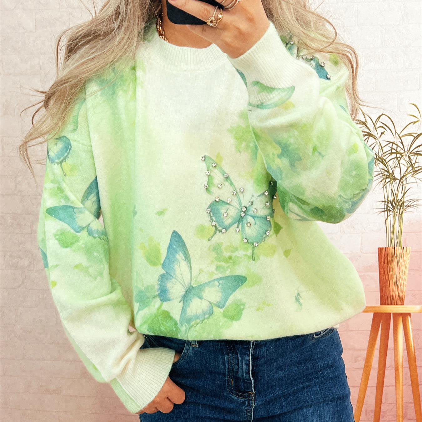 Damen Strickpullover Schmetterlings-Applikationen - Eveloria