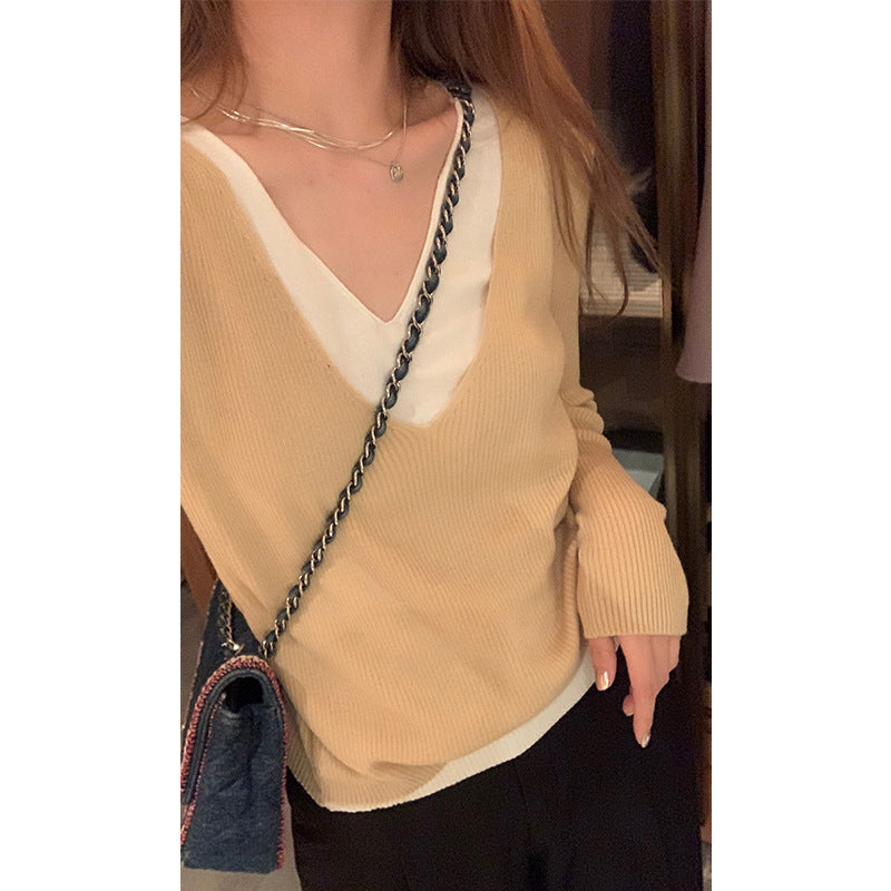 Damen Pullover V-Ausschnitt Feinrippstrick Anthrazit Eveloria