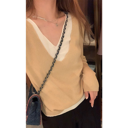 Damen Pullover V-Ausschnitt Feinrippstrick Anthrazit Eveloria