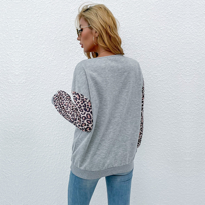 Damen Pullover Animal-Print Ärmel V-Ausschnitt