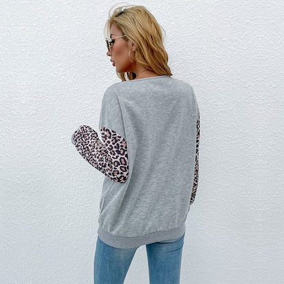Damen Pullover Animal-Print Ärmel V-Ausschnitt
