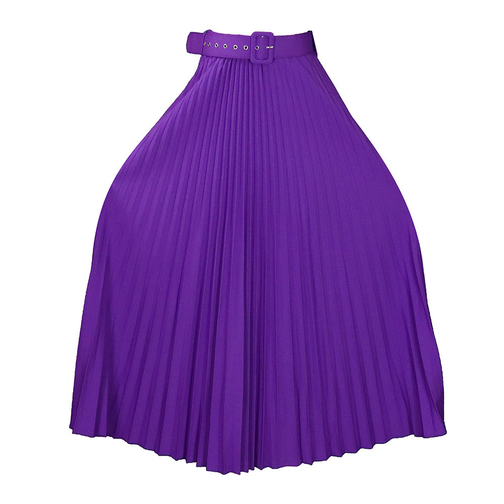 Damen Maxi-Rock Plissee mit Gürtel Eveloria