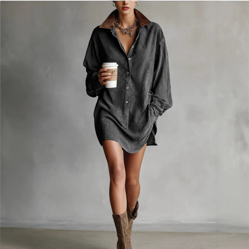 Damen Hemdblusenkleid mit Kragen und modernem Schnitt Eveloria