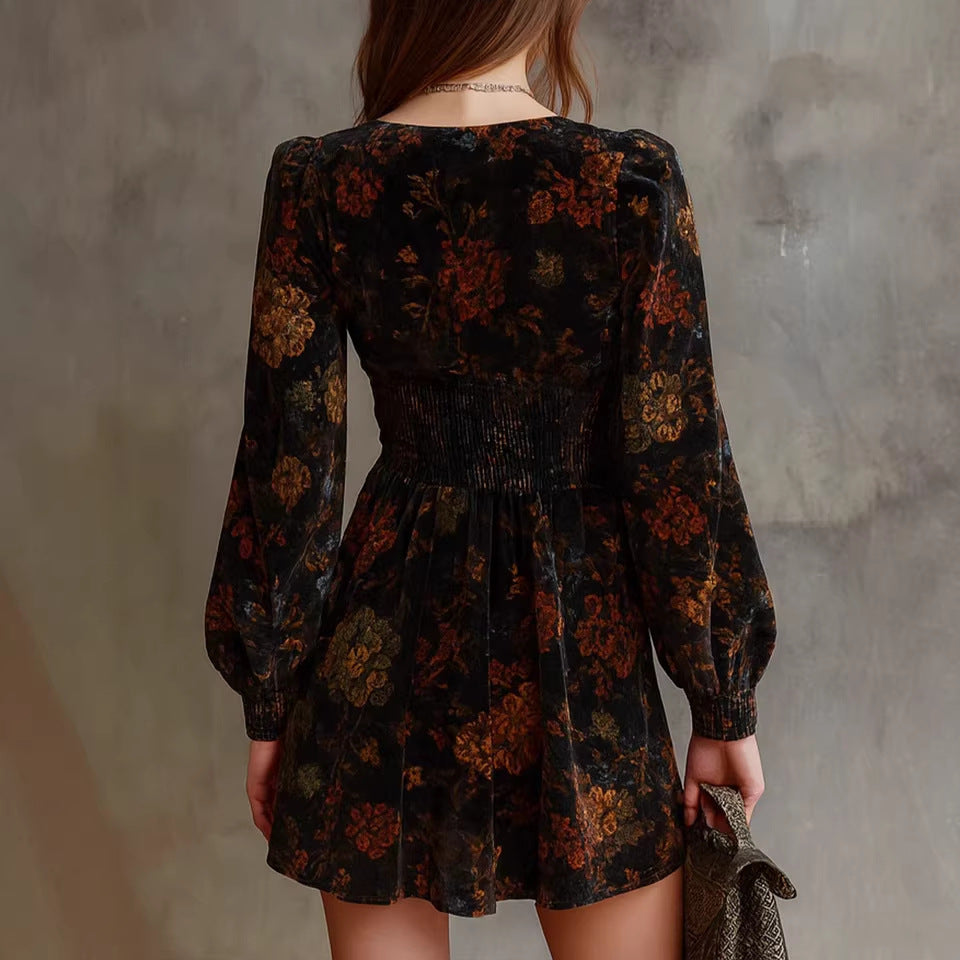 Damen Mini-Kleid Blumenmuster V-Ausschnitt Eveloria
