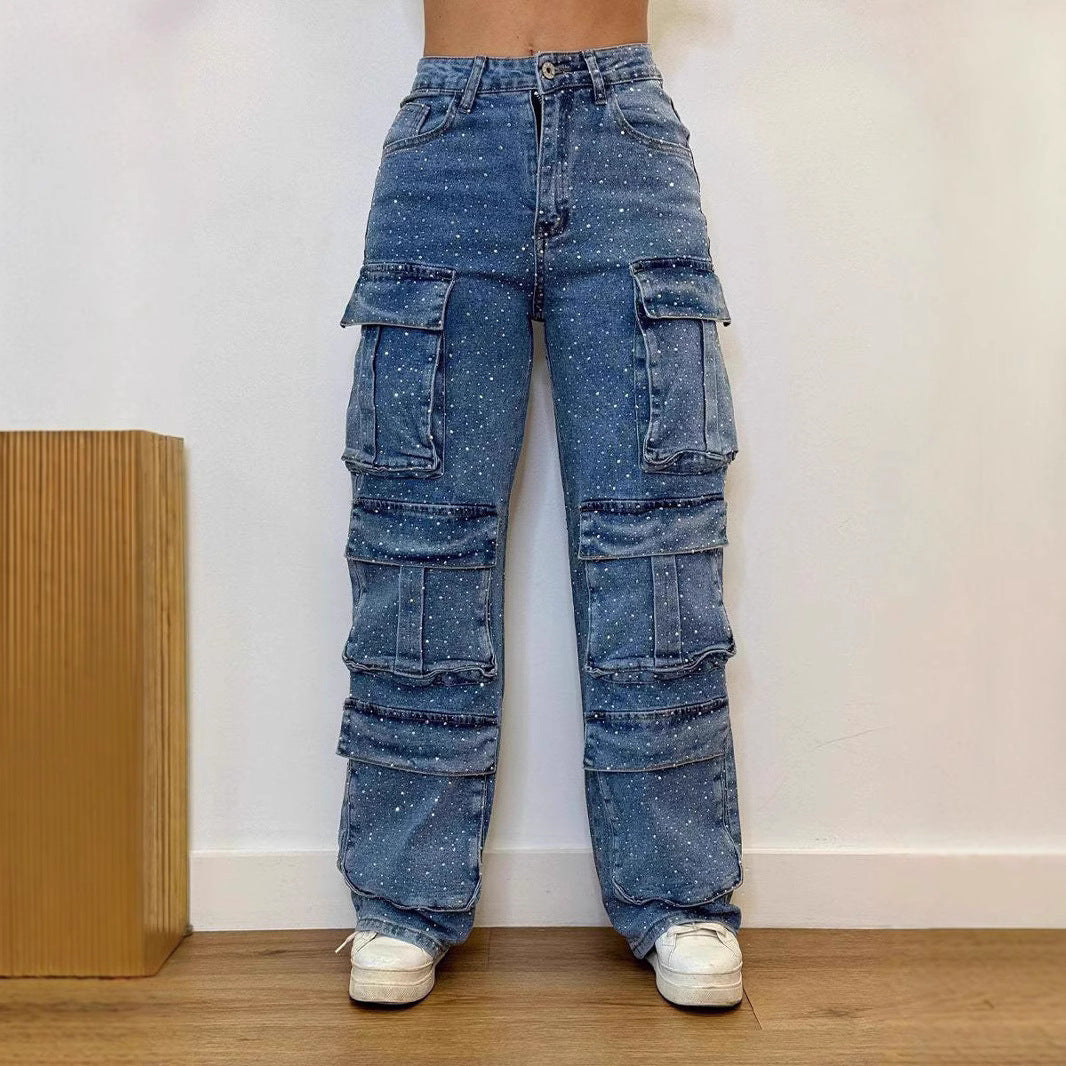 Damen Cargo-Hose Trendige Taschen Moderner Wasch-Effekt Eveloria