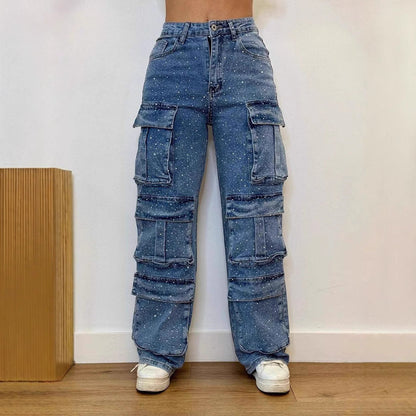 Damen Cargo-Hose Trendige Taschen Moderner Wasch-Effekt Eveloria