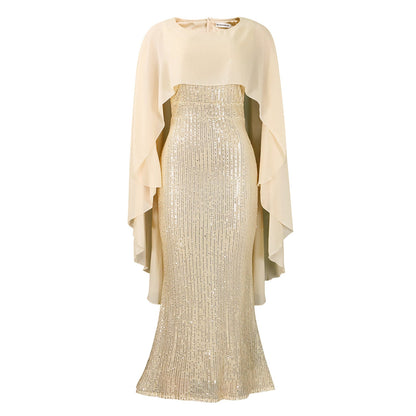 Damen Abendkleid mit Pailletten und Cape