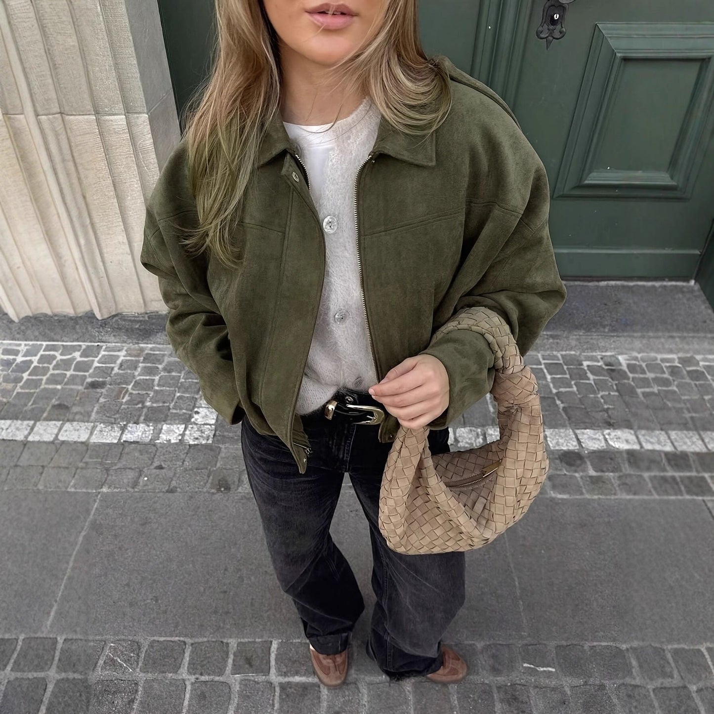 Damen Oversized Jacke Wildlederimitat Weich Eveloria