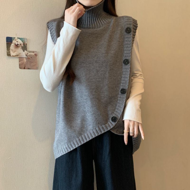 Damen Strickpullover Asymmetrisch Hoher Kragen Eveloria