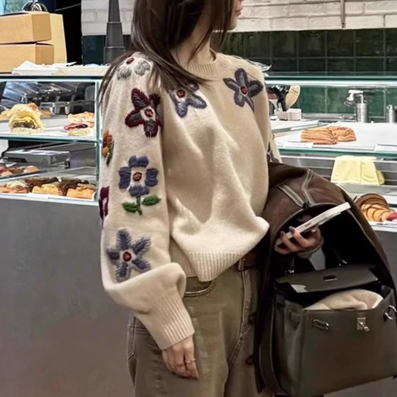 Damen Strickpullover Lässig Florales Design Eveloria