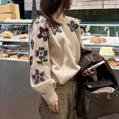 Damen Strickpullover Lässig Florales Design Eveloria