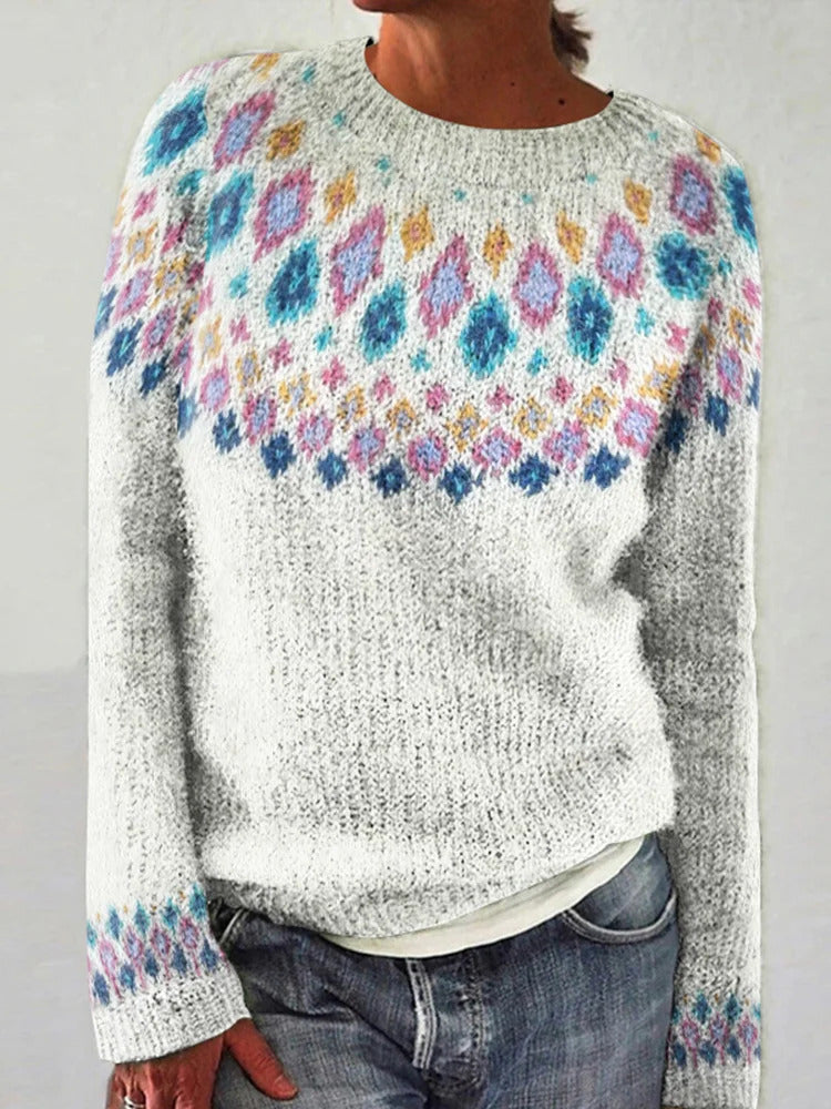 Damen Strickpullover Lebhaftes Muster Komfortabler Schnitt Eveloria