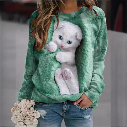 Damen Sweatshirt Katzenmotiv Eveloria