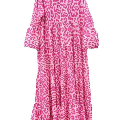 Damen Maxikleid Tiermuster Voluminöse Ärmel Eveloria