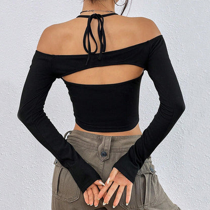 Damen Off-Shoulder Asymmetrisch Langärmlig Crop-