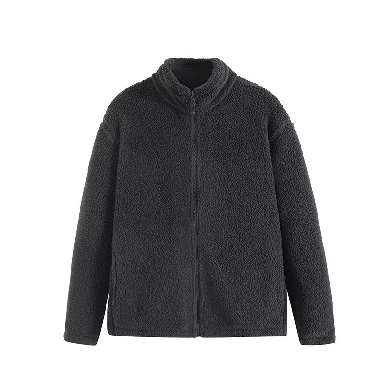 Damen Fleecejacke Hochkragen Reißverschlusstaschen Anthrazit Eveloria