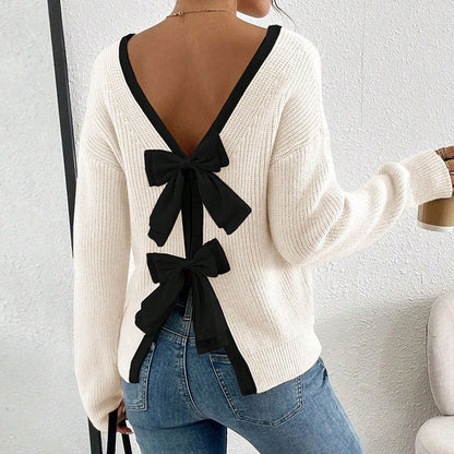 Damen Strickpullover V-Ausschnitt Dekorativ