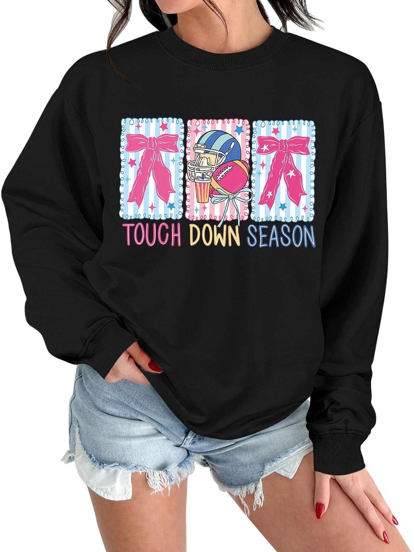 Damen Sweatshirt Football Motiv Lässig Grau Eveloria