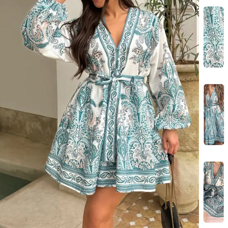 Damen Wickelkleid Smaragdgrün Paisley-Muster Langärmlig mit - Eveloria