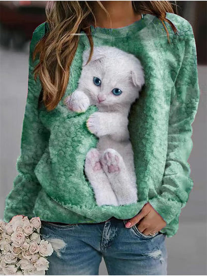 Damen Sweatshirt Katzenmotiv Eveloria
