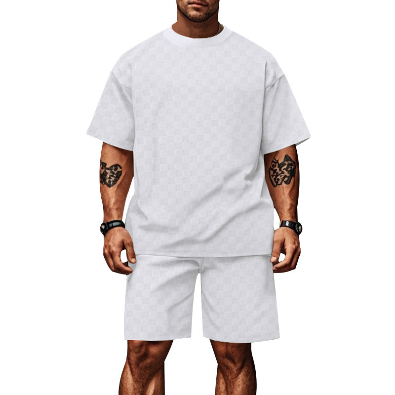 Eveloria Damen Kurzarm-Shorts-Set Schachbrettmuster