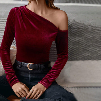 Damen Eleganter One-Shoulder-Bodysuit Samt
