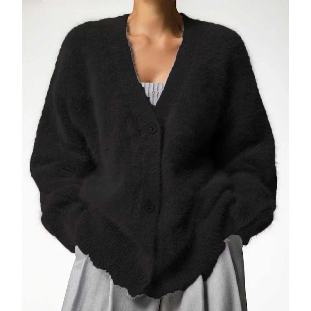 Damen Cardigan Mohair-Mix Knopfverschluss Beige