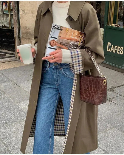 Eveloria Damen Trenchcoat Gefüttert Karomuster