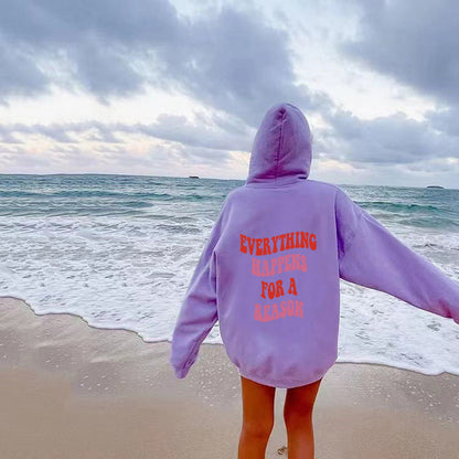 Damen Kapuzenpullover Komfortschnitt Mit Motivationszitat Grau