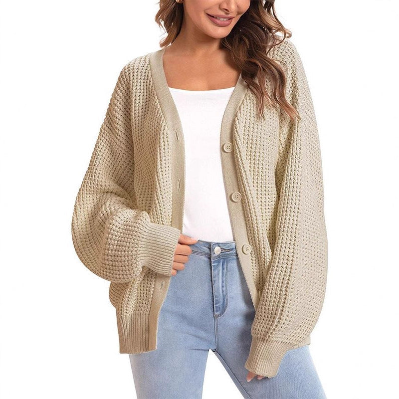 Damen Grobstrick-Cardigan Lässiger Schnitt Eveloria