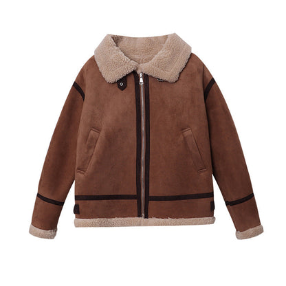Damen Lederjacke Fleece-Innenausstattung Reverskragen