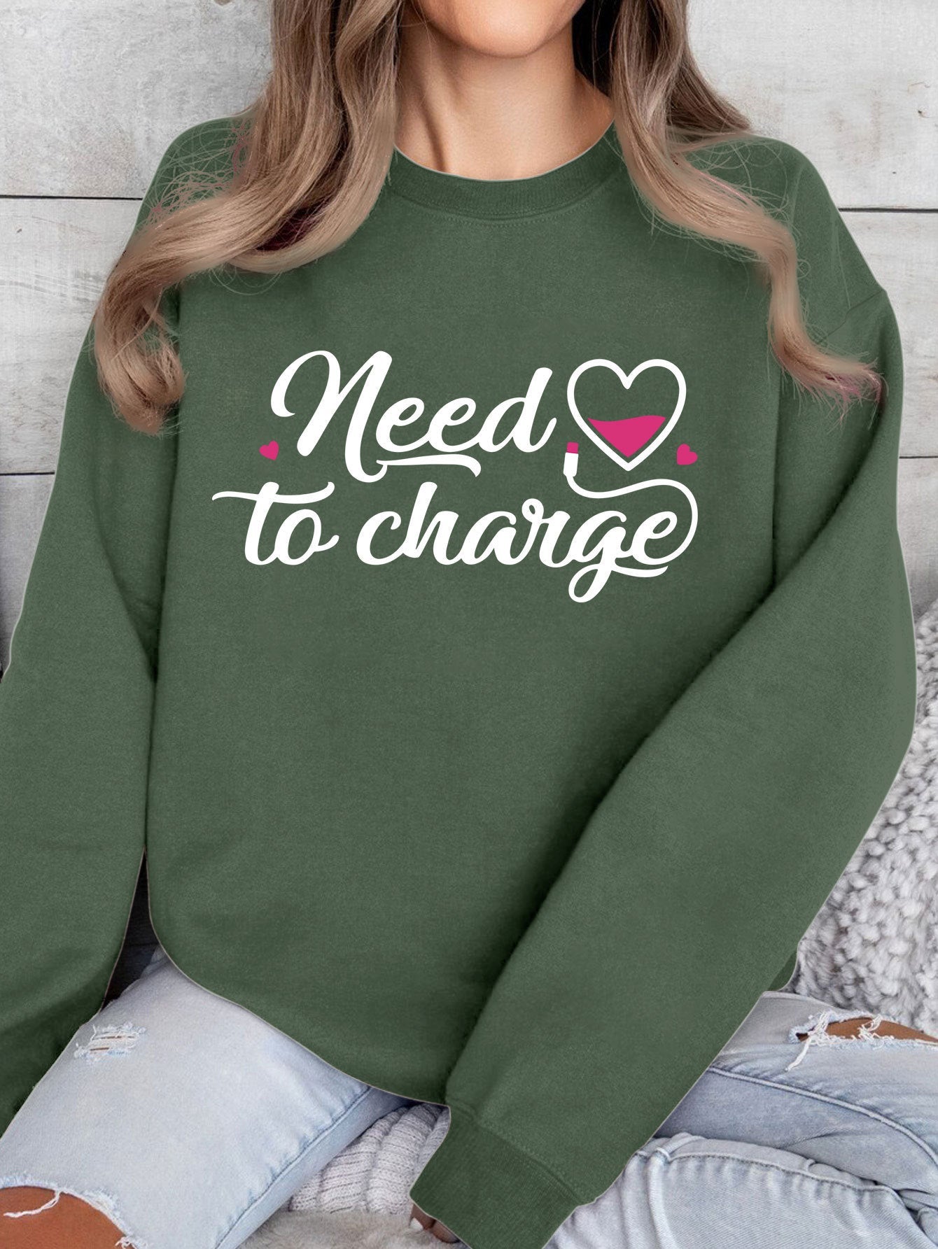 Damen Sweatshirt Inspirierender Herzspruch Lässig Grau