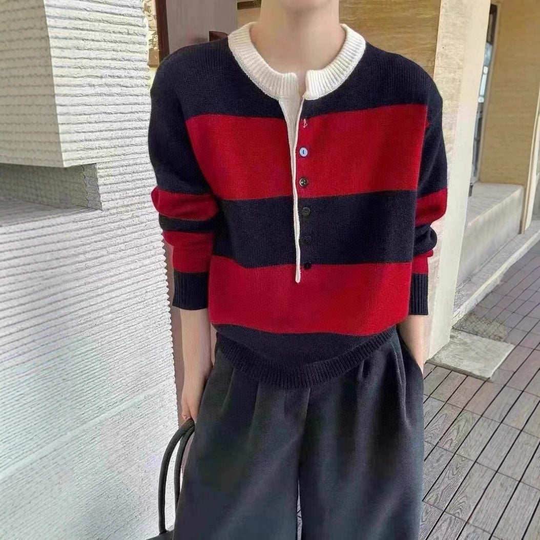 Damen Strickpullover Sportlich Knopfleiste Grafisches Muster Eveloria