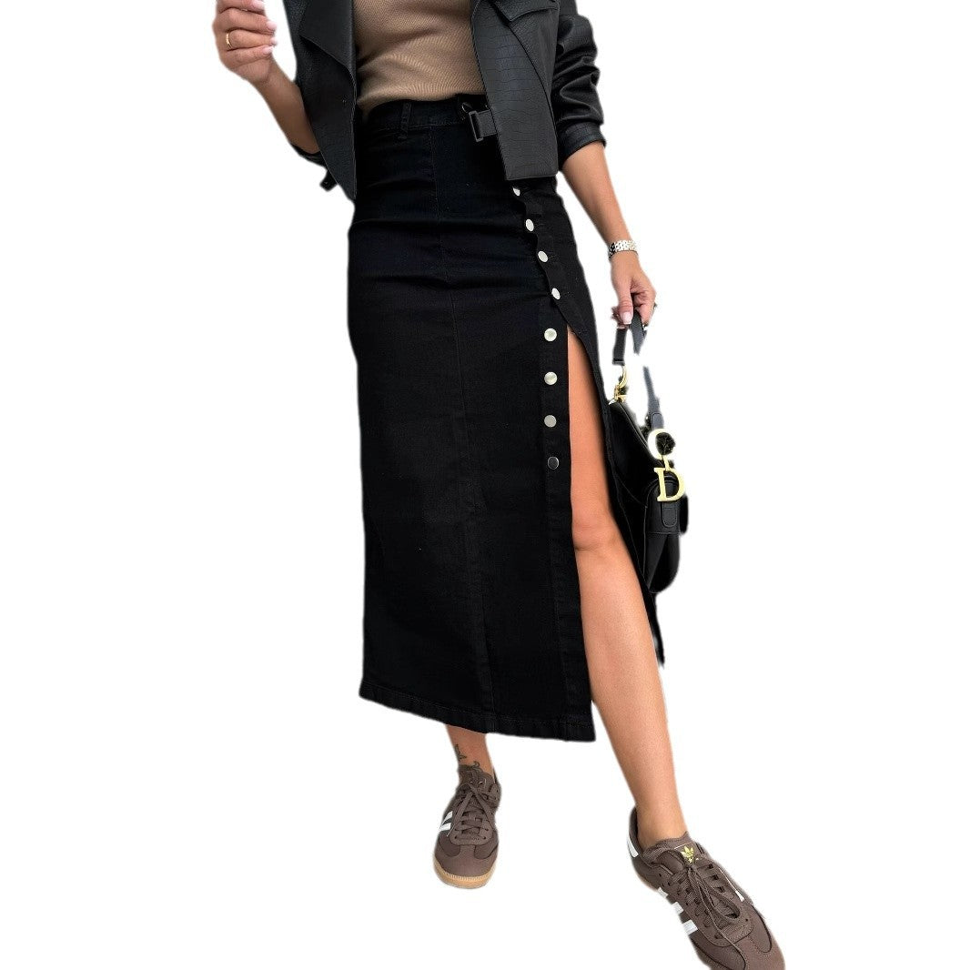 Damen Denim-Rock Lang Mit Seitlichem Schlitz Blau