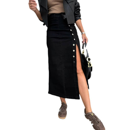 Damen Denim-Rock Lang Mit Seitlichem Schlitz Blau