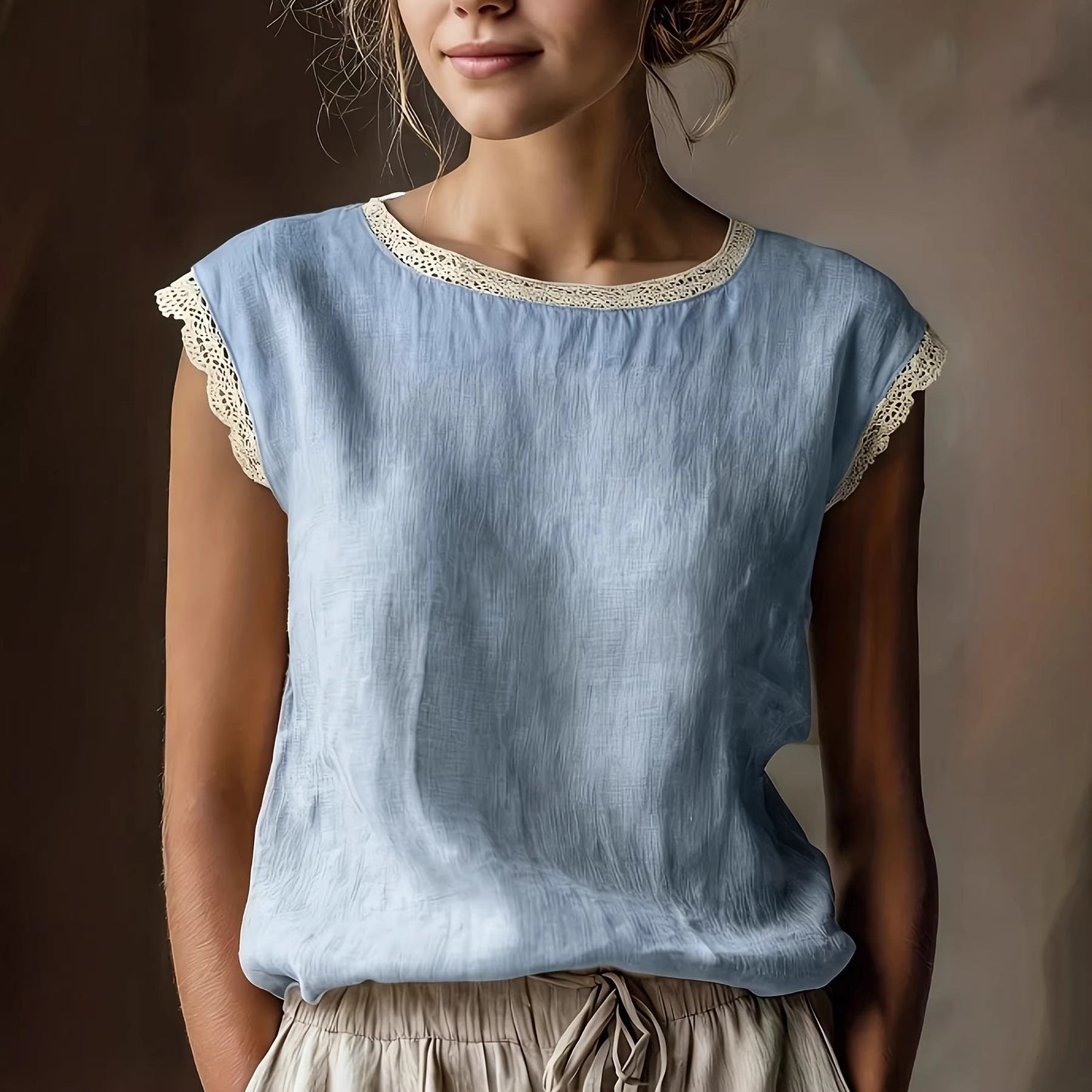 Damen Bluse Spitze Lässig Weiß