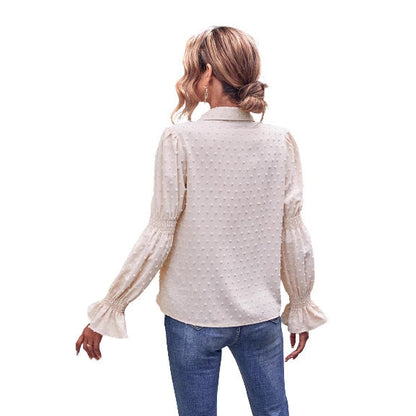 Damen Bluse Puffärmel Struktur Eveloria