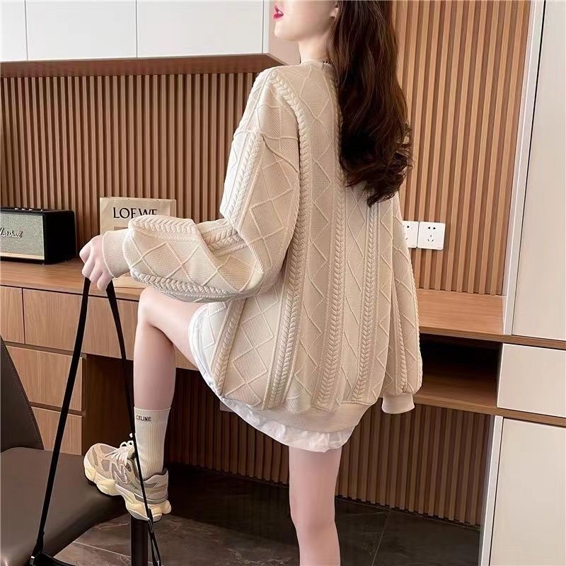 Damen Strickpullover Kuschelig Zopfmuster Beige