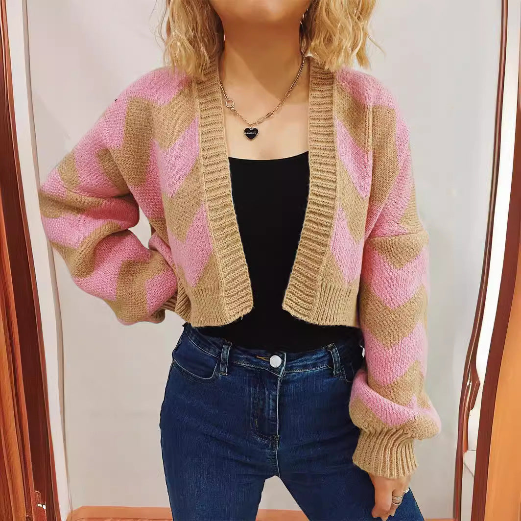 Damen Strickjacke Chevron-Muster Breite Ärmel Eveloria - Eveloria