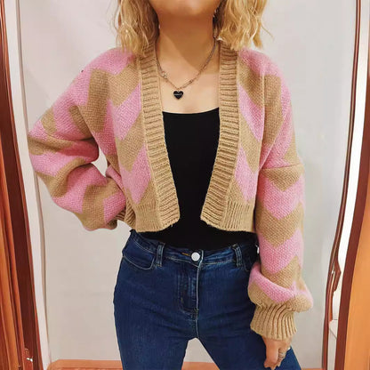 Damen Strickjacke Chevron-Muster Breite Ärmel Eveloria - Eveloria