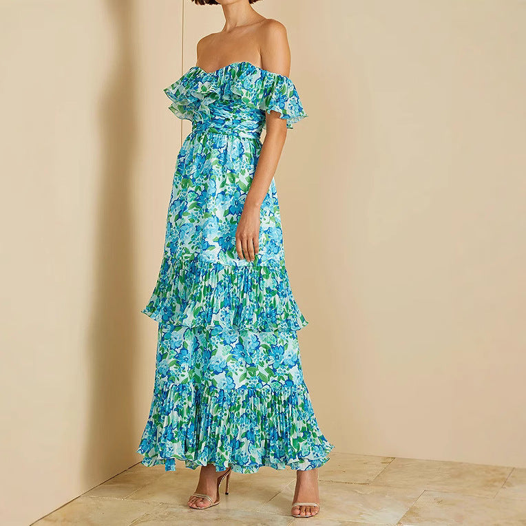 Damen Maxikleid Voluminöse Rüschendetails Floraler Print Eveloria - Eveloria