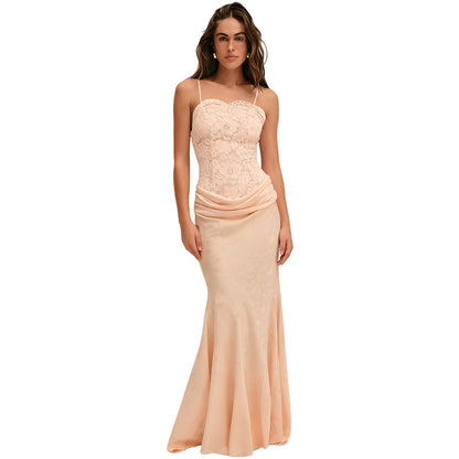 Damen Abendkleid Korsett-Design mit Schößchen Langer Saum